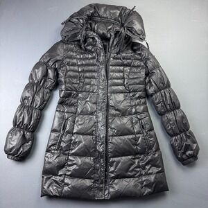 Guess Puffer Jacket Women's Medium Shine Down Feather Full Zip Front Mock Neck